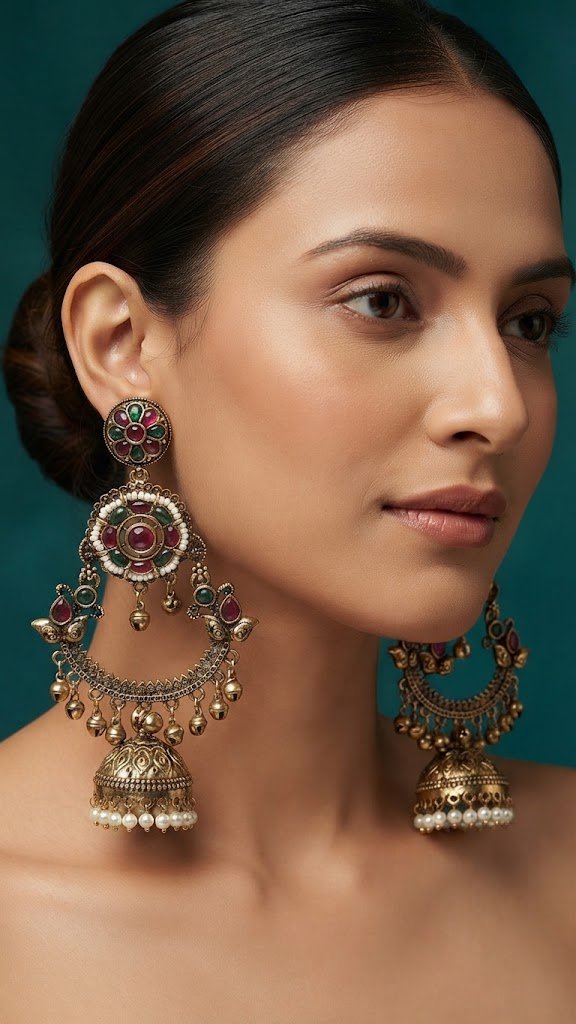 Premium Flower Designer Purple And Green Stone Mixed Oxidised Gold Kashmir Jhumka Premium Flower Designer Purple And Green Stone Mixed Oxidised Gold Kashmir Jhumka