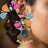 Premium Elephant Designer Blue Stone With White Pearl Oxidised Gold Earrings