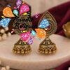 Floral Designer Pink Stone Oxidised Gold Jhumkha Floral Designer Pink Stone Oxidised Gold Jhumkha