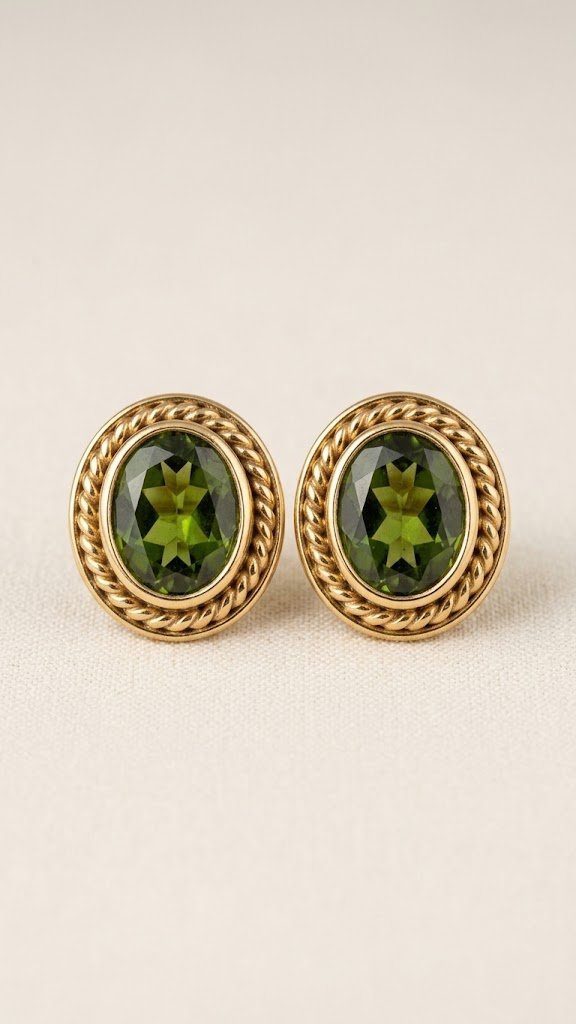 Green Stone With Stud Type Oxidised Gold Earrings Green Stone With Stud Type Oxidised Gold Earrings - Image 2