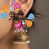 Premium Floral Designer Red Stone With White Pearl Oxidised Gold Jhumkha
