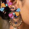 Floral Designer Blue Stone Oxidised Gold Earrings