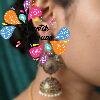 Premium Bird Designer Purple Stone With White Pearl Oxidised Gold Jhumka