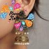 Premium Floral Designer Peacock Green Stone With White Pearl Oxidised Gold Jhumkha