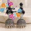 Black With White Stone Mixed Oxidised Silver Jhumkha