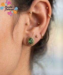 Green Stone With Stud Type Oxidised Gold Earrings