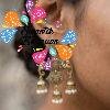 Elephant Designer White Pearl Mixed Oxidised Gold Earrings Elephant Designer White Pearl Mixed Oxidised Gold Earrings