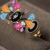 Black Stone With Stud Type Oxidised Gold Earrings