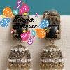 Premium Elephant Designer Black And White Stone With White Pearl Oxidised Gold Jhumka
