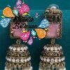 Premium Elephant Designer Light Pink And White Stone With White Pearl Oxidised Gold Jhumka Premium Elephant Designer Light Pink And White Stone With White Pearl Oxidised Gold Jhumka
