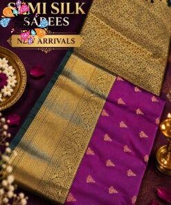 Gold Weave Designer Deep Purple And Green Premium Semi Silk Saree