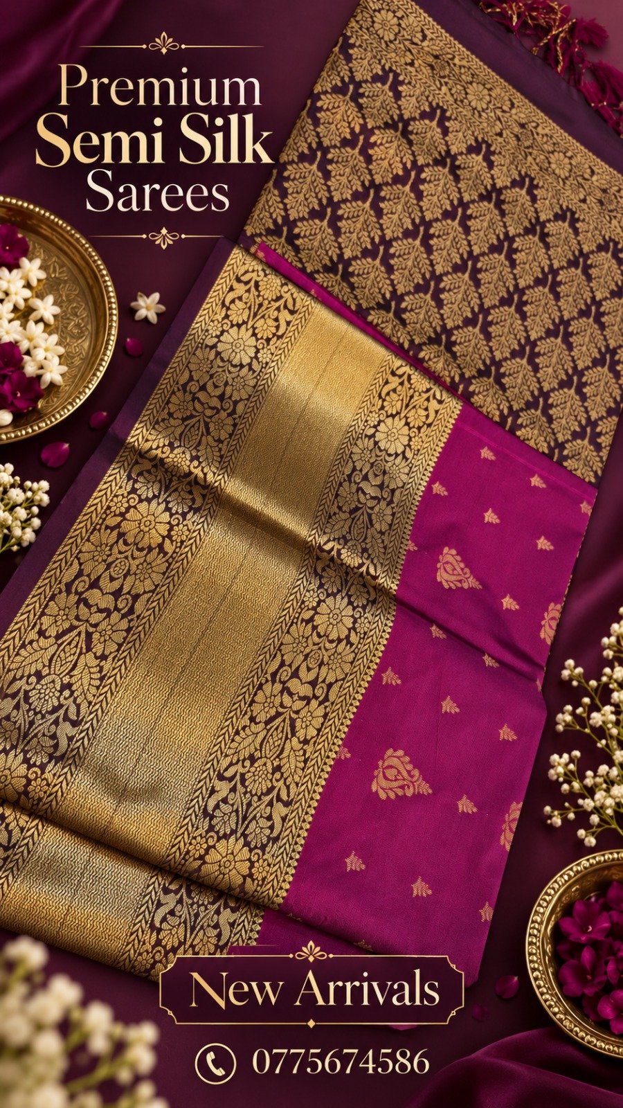 Floral Designer Deep Pink And Purple Premium Semi Silk Saree Floral Designer Deep Pink And Purple Premium Semi Silk Saree - Image 2