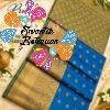 Floral Designer Blue And Green Premium Semi Silk Saree Floral Designer Blue And Green Premium Semi Silk Saree