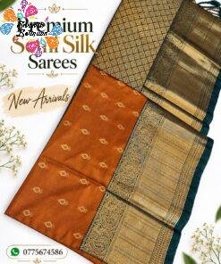 Gold Weave Designer Rust Orange And Teal Green Premium Semi Silk Saree
