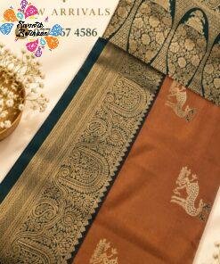 Deer Designer Rust Brown And Green Premium Semi Silk Saree