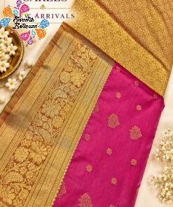 Floral Designer Magenta And Yellow Premium Semi Silk Saree