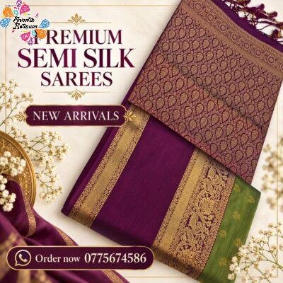 Floral Designer Light Green And Wine Purple Premium Semi Silk Saree