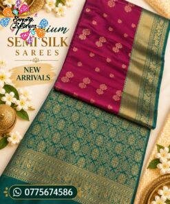Flower Designer Deep Wine And Peacock Green Premium Semi Silk Saree