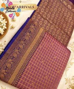 Floral Designer Onion Pink With Royal Blue Premium Semi Silk Saree