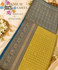 Peacock Designer Olive Green With Peacock Blue Premium Semi Silk Saree