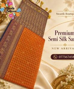 Premium Peacock Designer Rust Orange With Peacock Green Semi Silk Saree