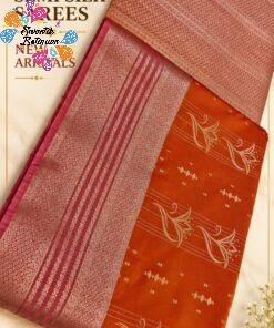Floral Designer Royal Orange With Peach Premium Semi Silk Saree