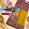 Floral Designer Mustard Yellow With Royal Purple Premium Semi Silk Saree