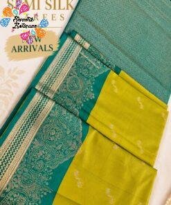 Floral Designer Parrot Green with Teal Green Premium Semi Silk Saree