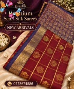 Peacock Designer Dark Maroon With Purple Premium Semi Silk Saree
