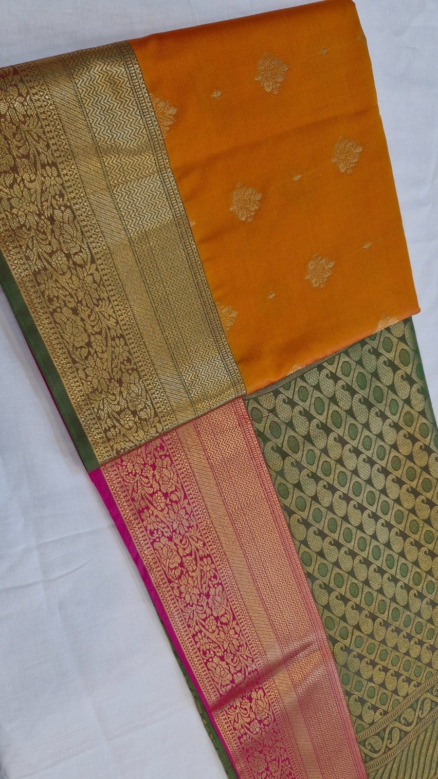 Floral Designer Rust Orange With Green Premium Semi Silk Saree Floral Designer Rust Orange With Green Premium Semi Silk Saree - Image 3