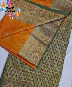 Floral Designer Rust Orange With Green Premium Semi Silk Saree Floral Designer Rust Orange With Green Premium Semi Silk Saree