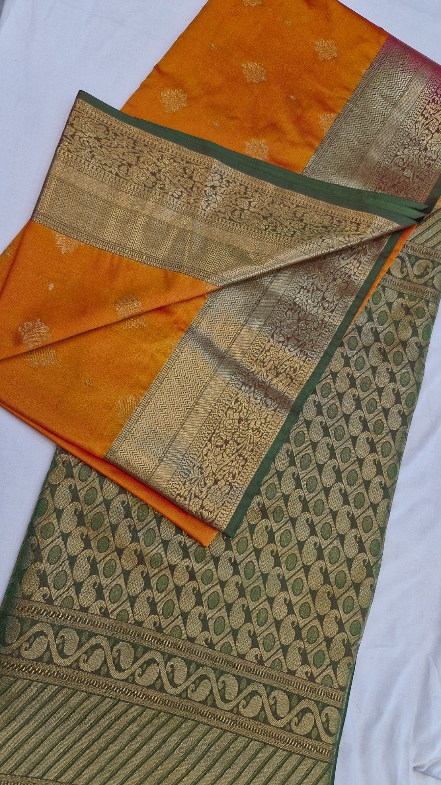 Floral Designer Rust Orange With Green Premium Semi Silk Saree Floral Designer Rust Orange With Green Premium Semi Silk Saree - Image 5
