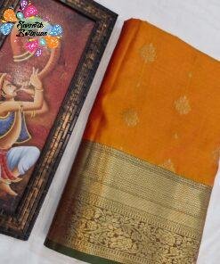 Floral Designer Rust Orange With Green Premium Semi Silk Saree