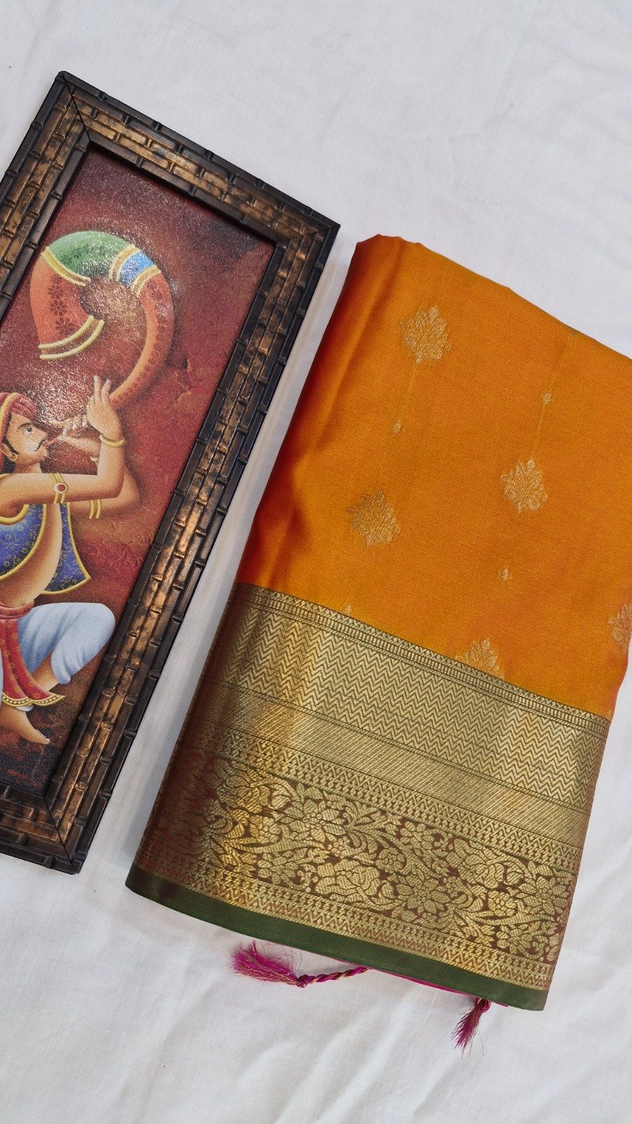 Floral Designer Rust Orange With Green Premium Semi Silk Saree Floral Designer Rust Orange With Green Premium Semi Silk Saree