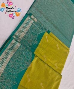 Floral Designer Parrot Green with Teal Green Premium Semi Silk Saree Floral Designer Parrot Green with Teal Green Premium Semi Silk Saree