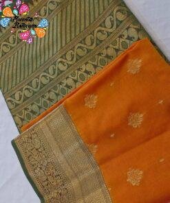 Floral Designer Rust Orange With Green Premium Semi Silk Saree Floral Designer Rust Orange With Green Premium Semi Silk Saree