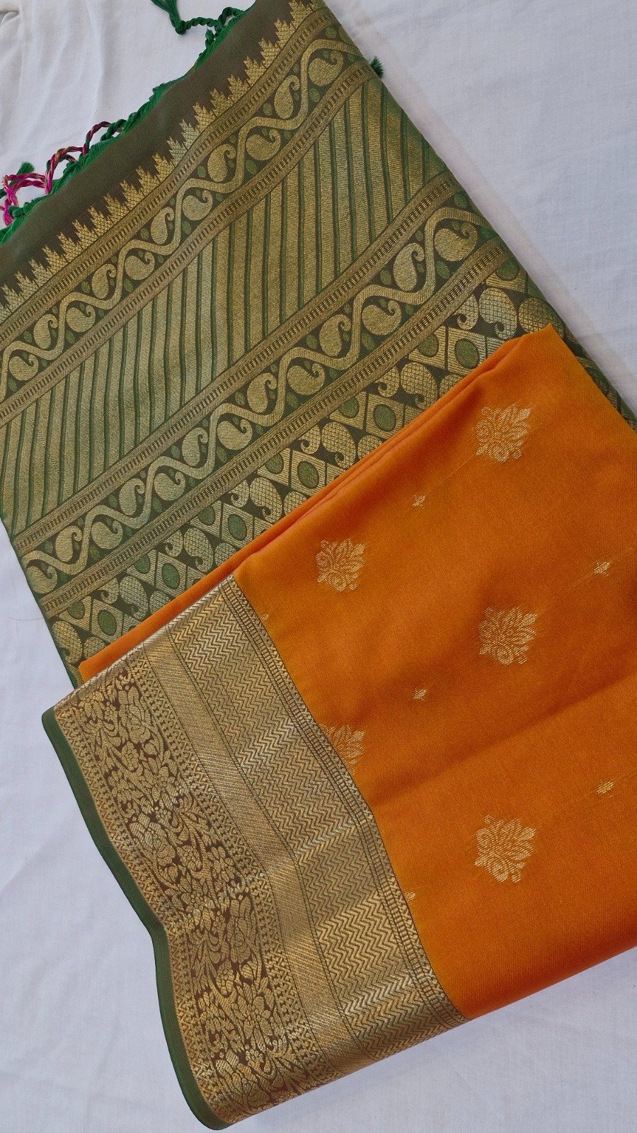Floral Designer Rust Orange With Green Premium Semi Silk Saree Floral Designer Rust Orange With Green Premium Semi Silk Saree - Image 4