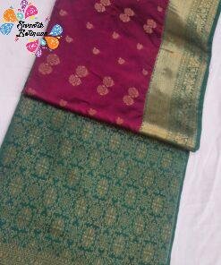 Flower Designer Deep Wine And Peacock Green Premium Semi Silk Saree