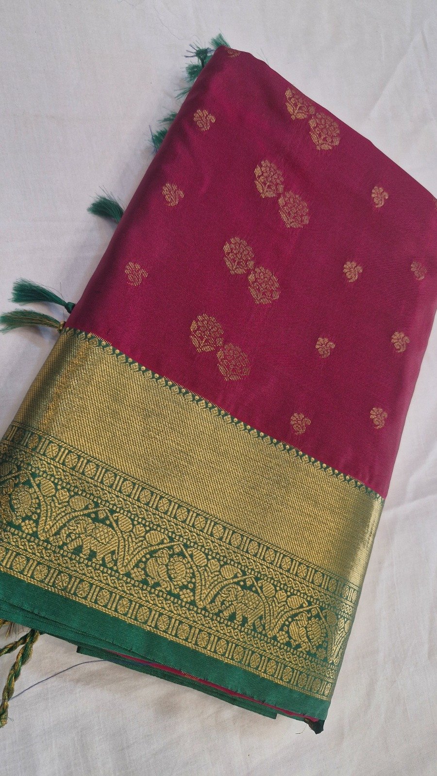 Flower Designer Deep Wine And Peacock Green Premium Semi Silk Saree Flower Designer Deep Wine And Peacock Green Premium Semi Silk Saree