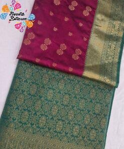 Flower Designer Deep Wine And Peacock Green Premium Semi Silk Saree Flower Designer Deep Wine And Peacock Green Premium Semi Silk Saree
