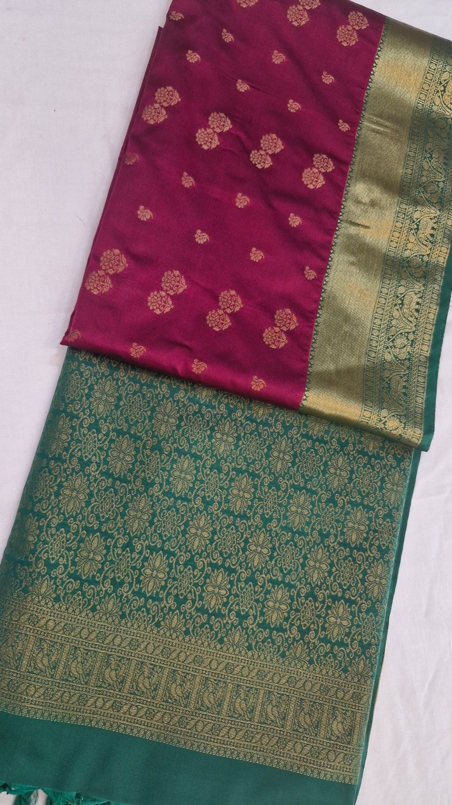 Flower Designer Deep Wine And Peacock Green Premium Semi Silk Saree Flower Designer Deep Wine And Peacock Green Premium Semi Silk Saree - Image 4
