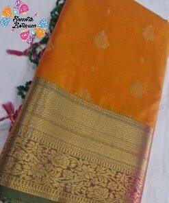 Floral Designer Rust Orange With Green Premium Semi Silk Saree Floral Designer Rust Orange With Green Premium Semi Silk Saree