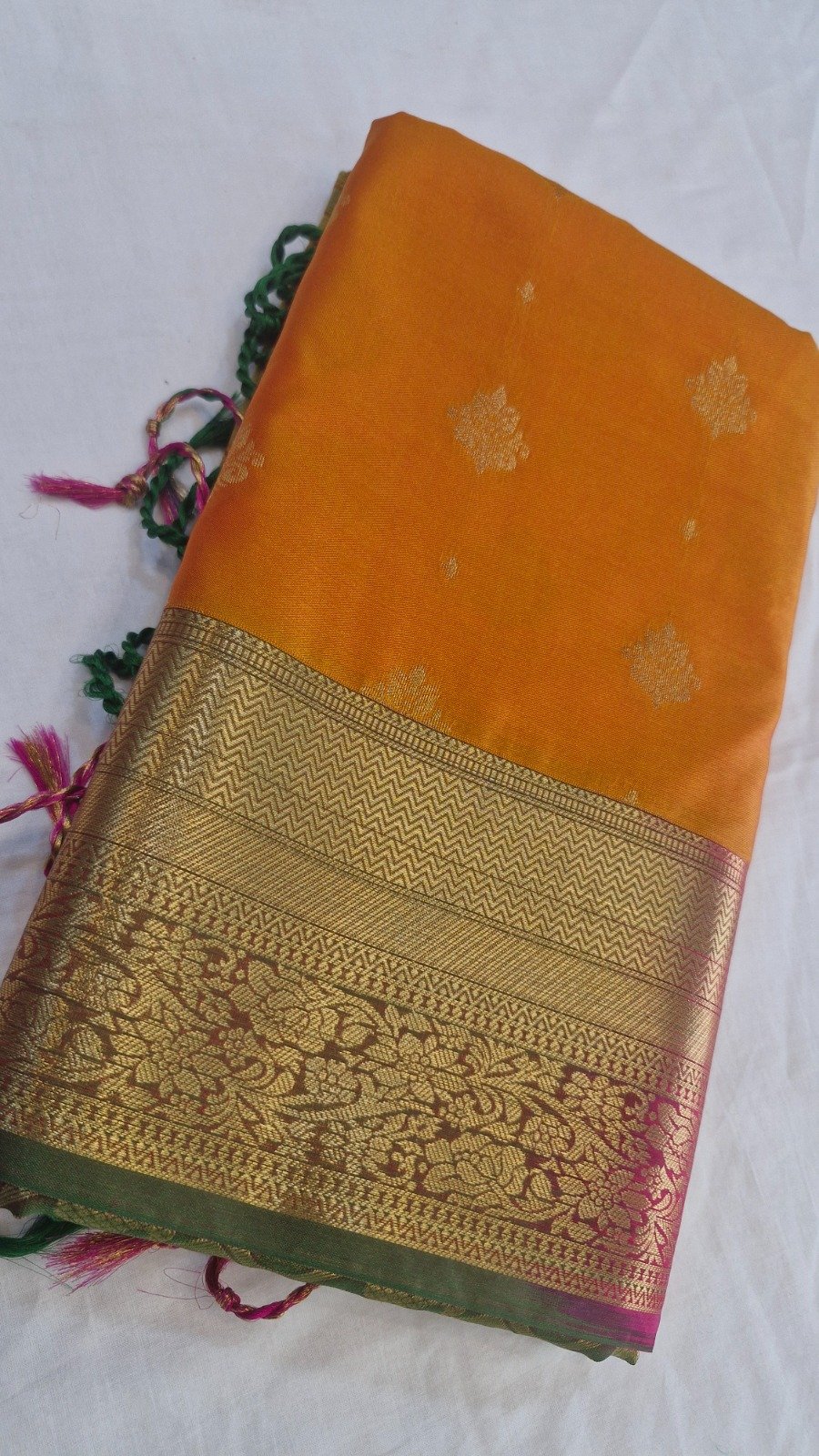 Floral Designer Rust Orange With Green Premium Semi Silk Saree Floral Designer Rust Orange With Green Premium Semi Silk Saree - Image 6