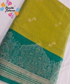 Floral Designer Parrot Green with Teal Green Premium Semi Silk Saree