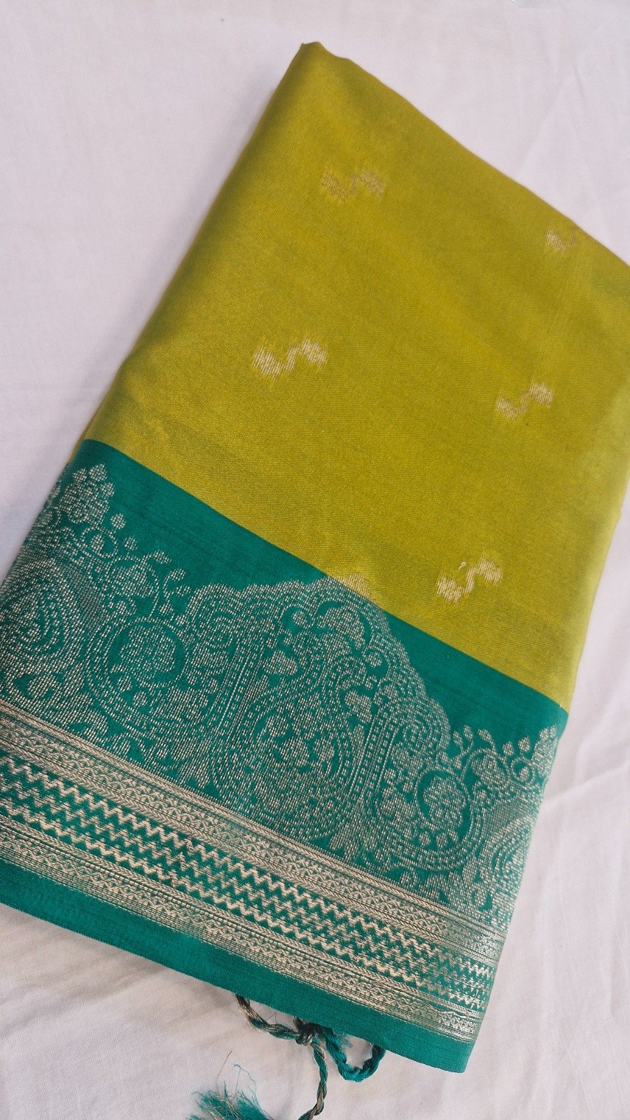 Floral Designer Parrot Green with Teal Green Premium Semi Silk Saree Floral Designer Parrot Green with Teal Green Premium Semi Silk Saree