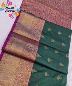 Floral Designer Green And Magenta Premium Semi Silk Saree Floral Designer Green And Magenta Premium Semi Silk Saree