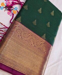 Floral Designer Green And Magenta Premium Semi Silk Saree