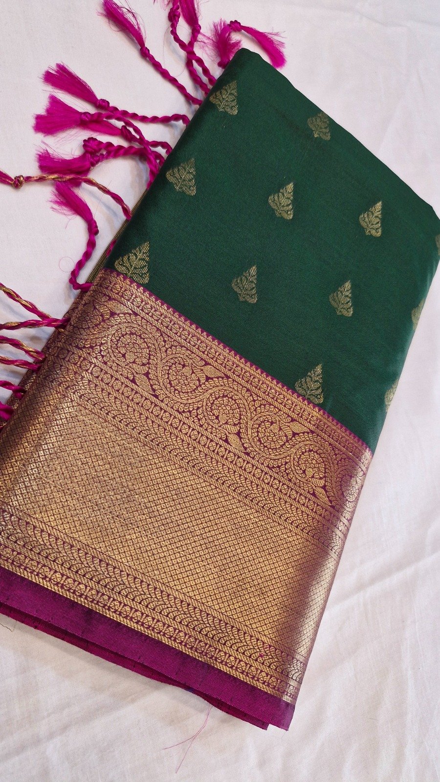 Floral Designer Green And Magenta Premium Semi Silk Saree Floral Designer Green And Magenta Premium Semi Silk Saree