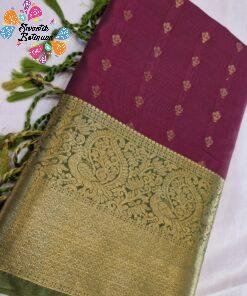 Gold Weave Designer Deep Wine Maroon And Olive Green Premium Semi Silk Saree