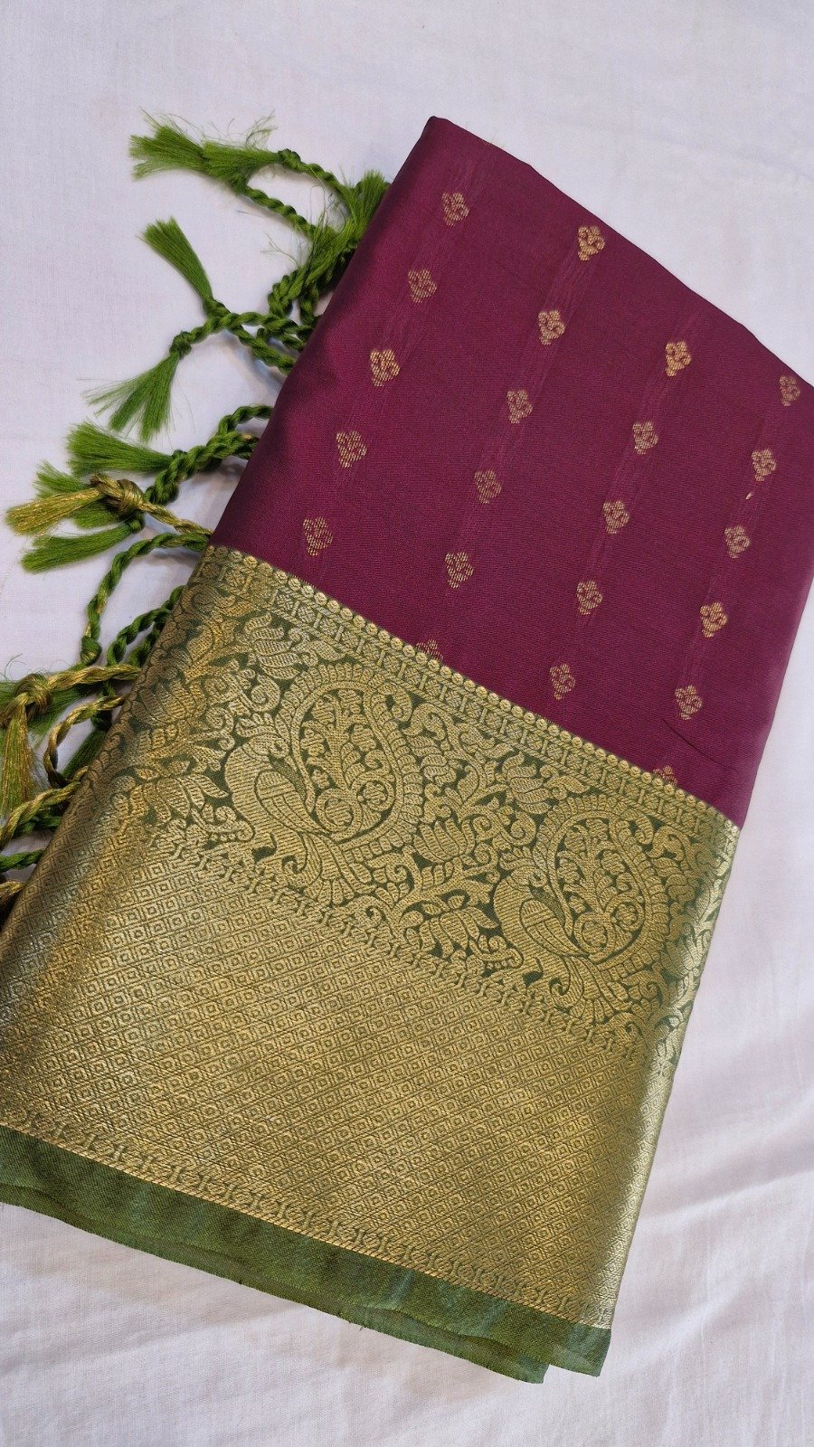 Gold Weave Designer Deep Wine Maroon And Olive Green Premium Semi Silk Saree Gold Weave Designer Deep Wine Maroon And Olive Green Premium Semi Silk Saree